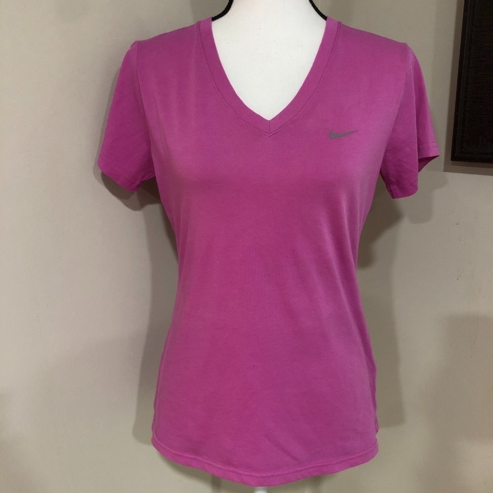 *NIKE* Pink Dri-Fit Slim Short Sleeve V-Neck Top